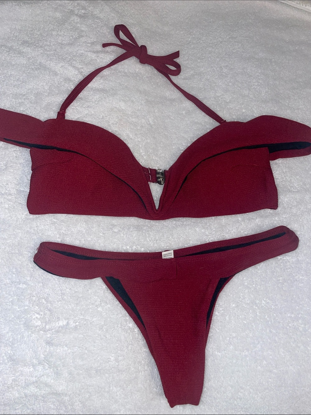 Textured Burgundy Two-Piece Bikini Set